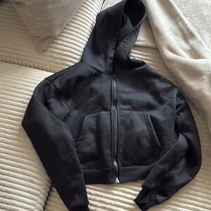 Black Cropped Zip-Up Hoodie Sweatshirt